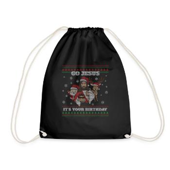 December Happy Birth Ugly Christmas Day Go Jesus - Drawstring Bag - black - Front