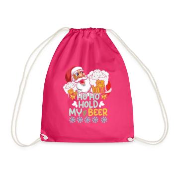 December Drink Beer Lover Santa Ugly Christmas - Drawstring Bag - fuchsia - Front