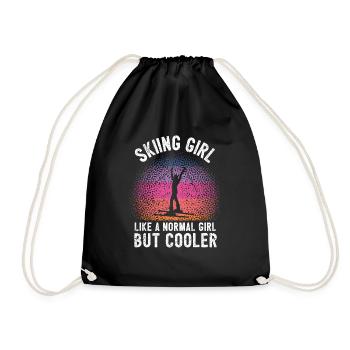 Skiing Girls Ski Girls Fun Winter Sports - Drawstring Bag - black - Front