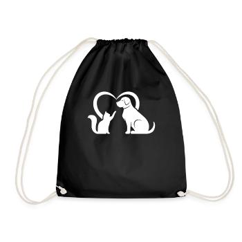 Dog Puppy and Baby Cat Heart - Animal Dog & Cat He - Turnbeutel - Schwarz - Vorne
