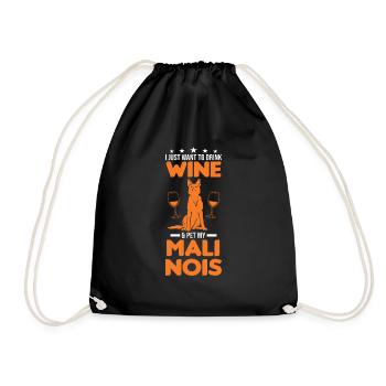 Malinois and wine Belgian Shepherd - Drawstring Bag - black - Front
