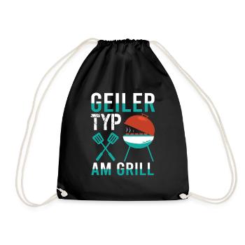 Geiler Typ Am Grill BBQ Sommer Grillen Barbecue - Turnbeutel - Schwarz - Vorne