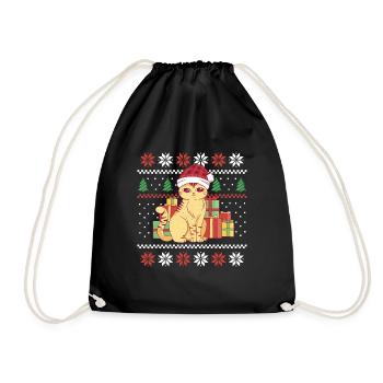 Santa Cat Tree December Holiday Ugly Christmas - Drawstring Bag - black - Front