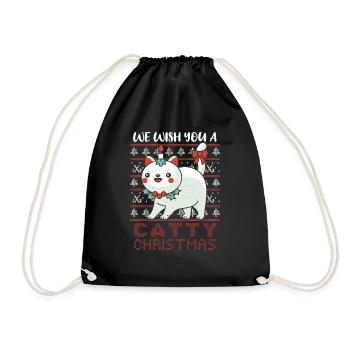 Kawaii Cute Cat December Holiday Ugly Christmas - Turnbeutel - Schwarz - Vorne