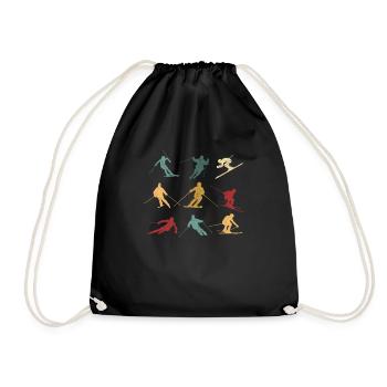 Retro Skifahrer Silhouette Vintage Skifahren Liebe - Turnbeutel - Schwarz - Vorne
