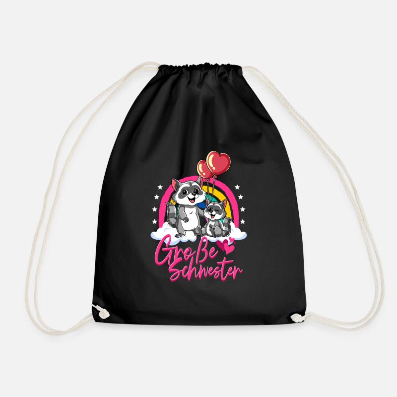 Große Schwester Waschbär - Turnbeutel - Schwarz