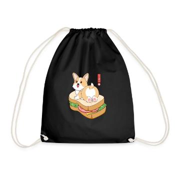 Corgi Sandwich - Drawstring Bag - black - Front