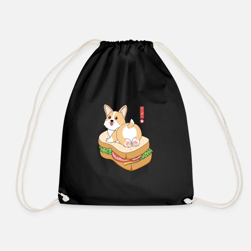 Corgi Sandwich - Drawstring Bag - black