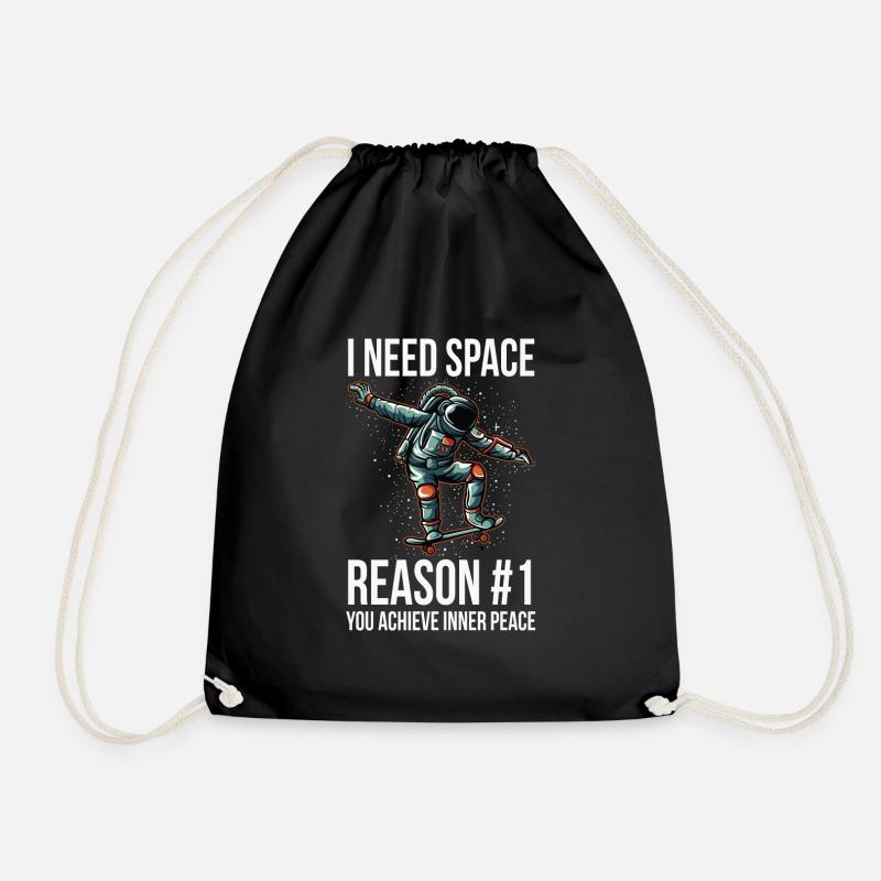 Space Skateboard Astronaut Planetary Solar System - Drawstring Bag - black
