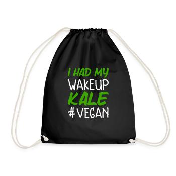 Ich hatte meinen Wakeup Grünkohl Lustig Vegan - Turnbeutel - Schwarz - Vorne