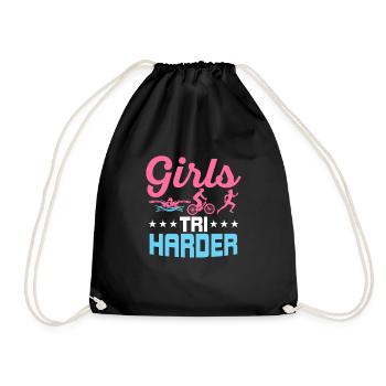 Girls Tri Harder Triathlete Triathlon - Drawstring Bag - black - Front
