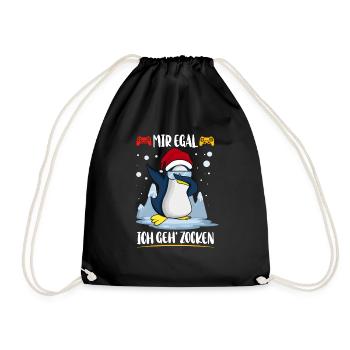 Egal Ich Geh Zocken Gaming Anti Weihnachts Shirt - Turnbeutel - Schwarz - Vorne