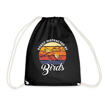 Slightly Distracted Funny Vintage Birds Lover Ret - Drawstring Bag - black - Front