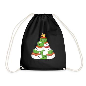 Kawaii Christmas Tree Sushi December Christmas - Drawstring Bag - black - Front