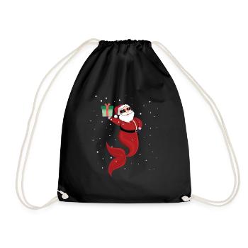 December Funny Santa Mermaid Love Christmas - Drawstring Bag - black - Front