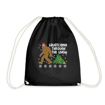 Bigfoot Sasquatch Funny December Christmas - Drawstring Bag - black - Front
