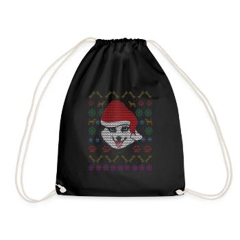 December 2022 Dog Husky Kawaii Cute Christmas - Drawstring Bag - black - Front