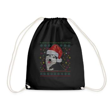 December Pet Dog Husky Kawaii Cute Christmas - Drawstring Bag - black - Front