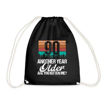 90 Year Old Funny Cat Lover Humor Kitten Me Idea - Drawstring Bag - black - Front