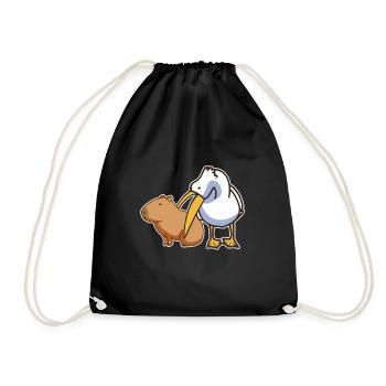 Pelikan versucht, Capybara Funny Cute Kawaii zu essen - Turnbeutel - Schwarz - Vorne