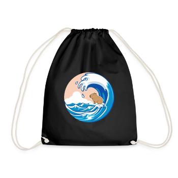 Wave Capybara Surfing Rodent Funny Animal Lover - Drawstring Bag - black - Front