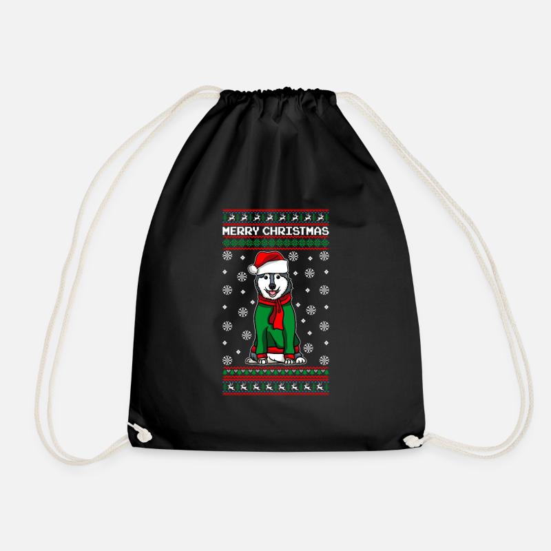 Husky Dog mit Ugly Christmas Sweater - Turnbeutel - Schwarz