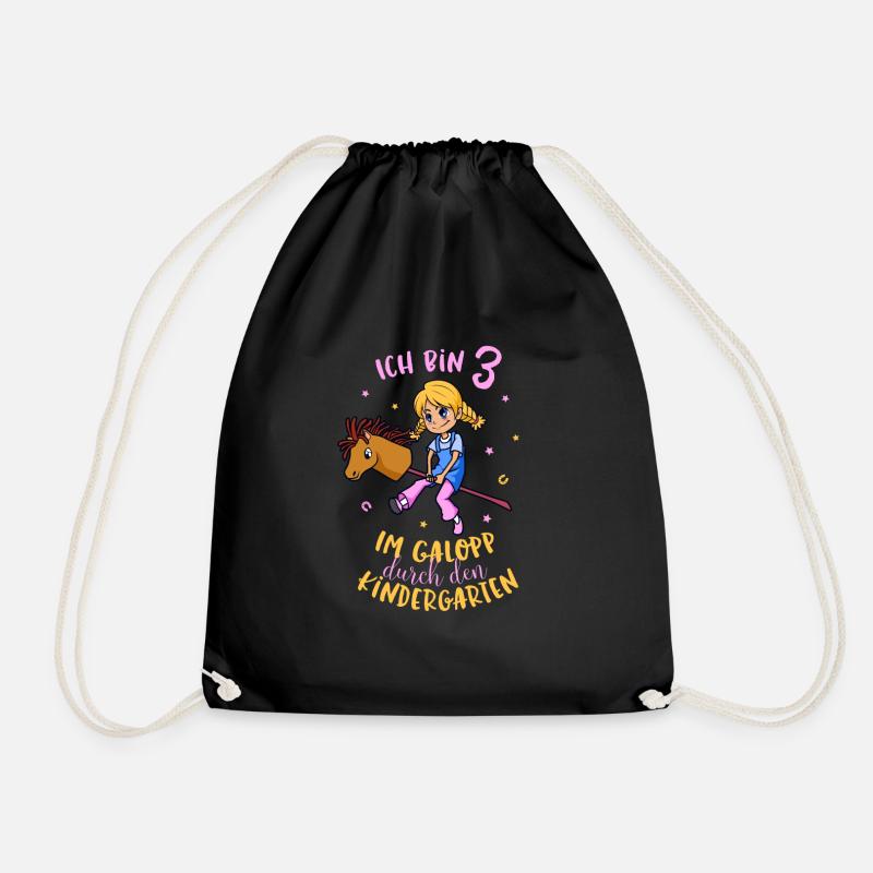 Girl's birthday 3 years with hobby horse - Drawstring Bag - black