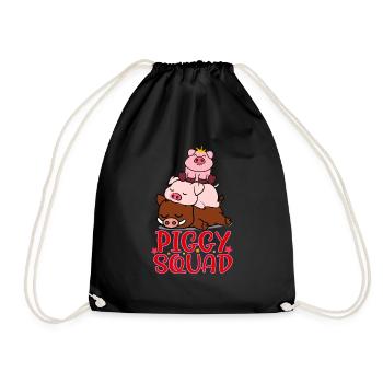 Piggy Squad Pig Family Animal Lovers Funny Farm - Drawstring Bag - black - Front