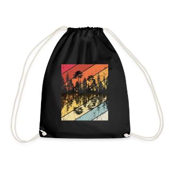 Wald Forrest Camping Vintage Baum Design Retro Lie - Turnbeutel - Schwarz - Vorne