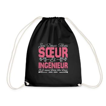 J'ai deux titres Sœur et Ingénieur. Cadeau soeur. - Sac de sport léger - noir - Devant
