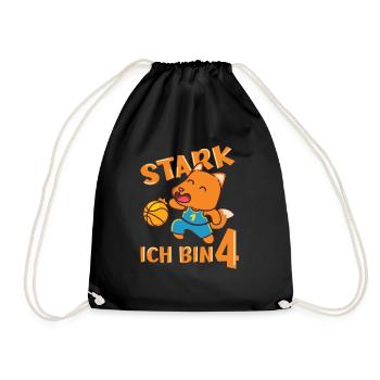Fuchs Basketballer 4. Geburtstag Stark Ich bin 4 - Turnbeutel - Schwarz - Vorne