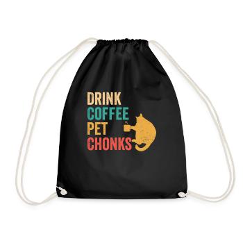 Chonk Meme Cat Drink Coffee Pet Chonks - Drawstring Bag - black - Front