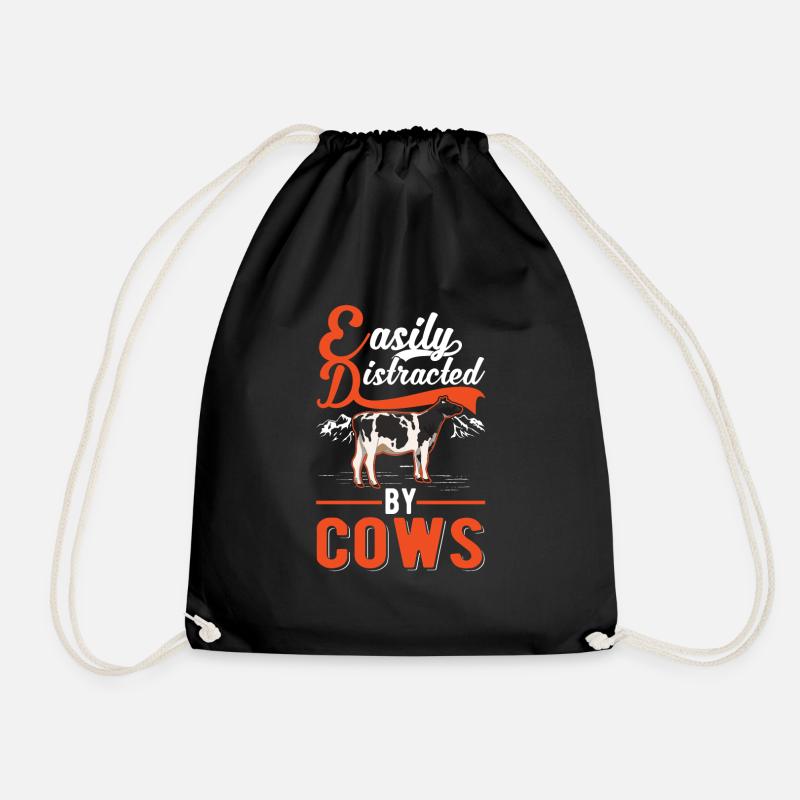 Easily distracted by Cows cow cattle breeder cow - Drawstring Bag - black
