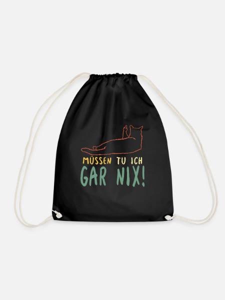 Faule Katze Müssen Tu Ich Gar Nix Spruch - Turnbeutel - Schwarz
