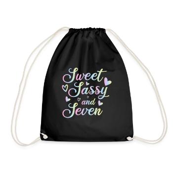 Sweet Sassy And Seven 7th birthday 7 years old - Drawstring Bag - black - Front