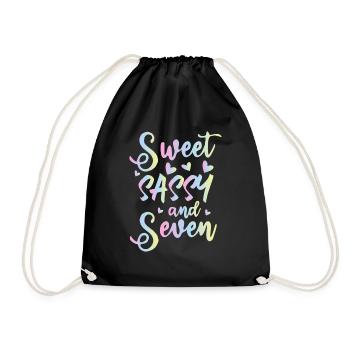 Sweet Sassy And Seven 7th birthday 7 years old - Drawstring Bag - black - Front