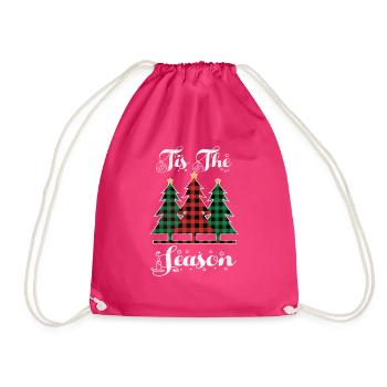 Christmas Elements December Season Plaid Christmas - Drawstring Bag - fuchsia - Front