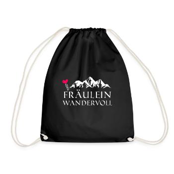 Fräulein Wandervoll Wandern Bergsteigen Natur - Turnbeutel - Schwarz - Vorne