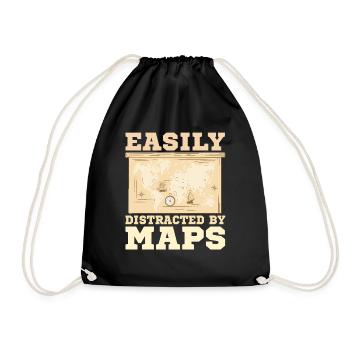 Easily distracted by maps geography mapping - Drawstring Bag - black - Front