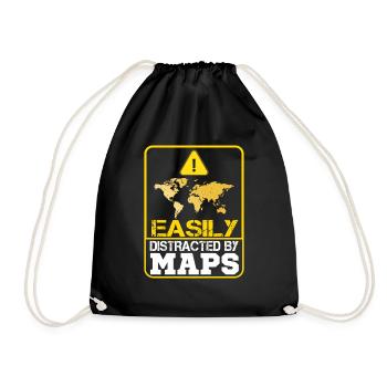 Easily distracted by Maps Geography Mapping - Drawstring Bag - black - Front