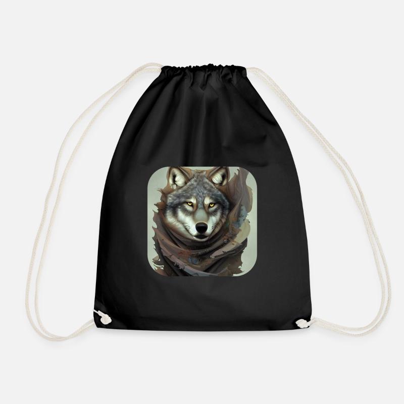 Wolf - Drawstring Bag - black