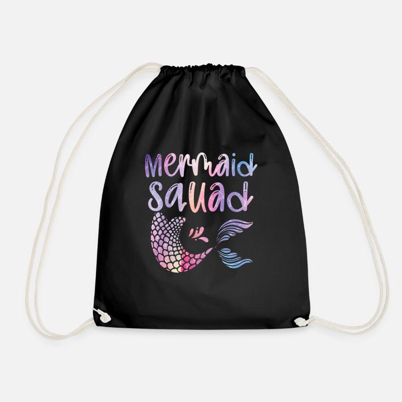 Mermaid Squad Mythical Creature Fin Mermaid - Drawstring Bag - black