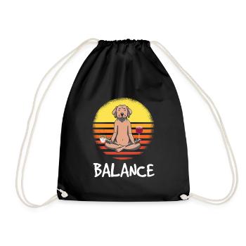 Retro Yoga Hunde Design - Balance Wein & Kaffee - Turnbeutel - Schwarz - Vorne