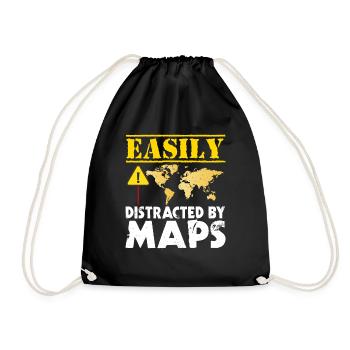 Easily distracted by maps geography mapping - Drawstring Bag - black - Front