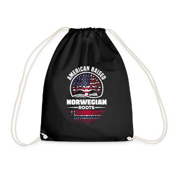 American Raised With Norwegian Roots Norway - Drawstring Bag - black - Front