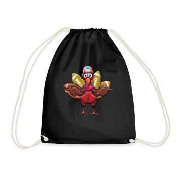 Rugby Cute Turkey And Football Thanksgiving - Drawstring Bag - black - Front