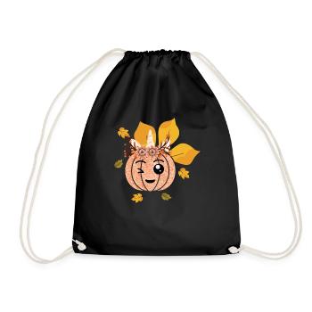 Unicorn Pumpkin Fall Thanksgiving Season Autumn - Drawstring Bag - black - Front