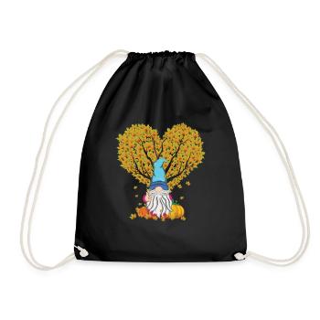 Pumpkin Love Gnome Fall Thanksgiving Season Autumn - Drawstring Bag - black - Front