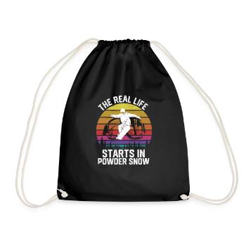 Real life begins in powder snow snowboarding - Drawstring Bag - black - Front