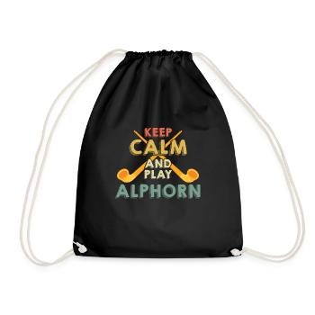 Alphorn play musical instrument in Switzerland Alp - Drawstring Bag - black - Front